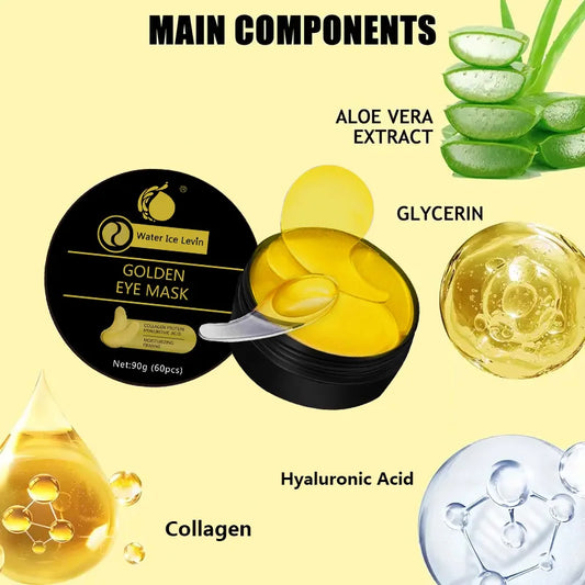Golden Eye Mask Contains Collagen and Aloe Vera - Hypoallergenic Moisturizing Patch Suitable for All Skin Types, Increases Brightness and Elasticity, Reduces Dullness