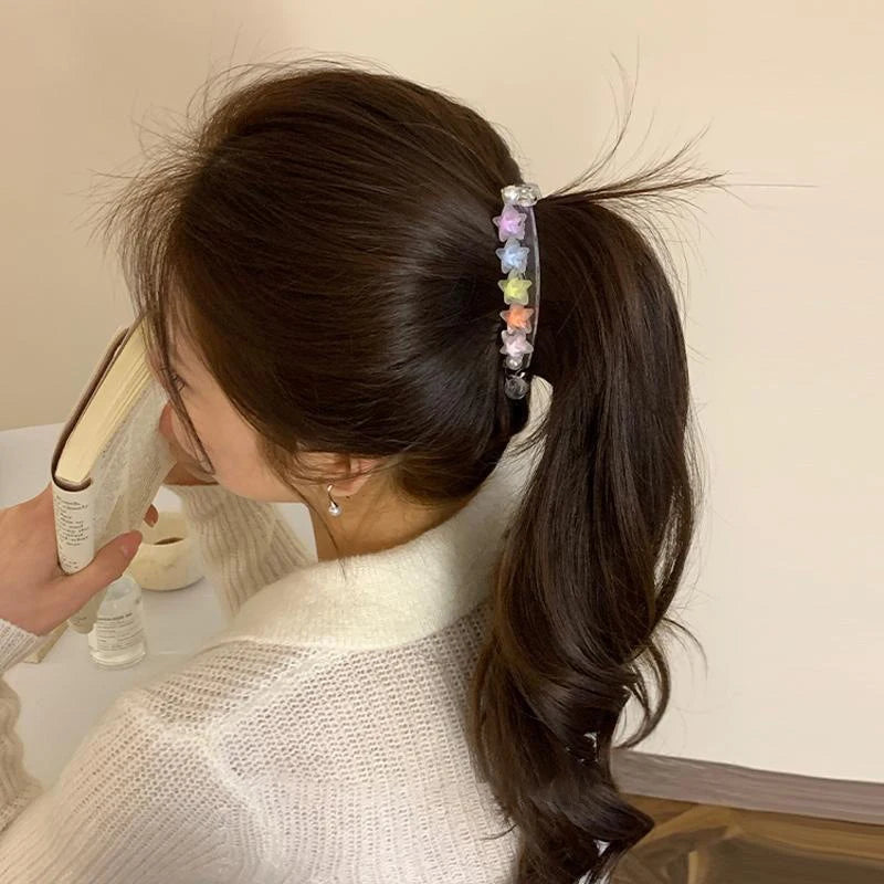 1 Pcs Women's Hair Banana Clip Heart Stars Dopamine Kawaii Sweet Cute Versatile Hair Grab High-quality Hair Accessories For Girl