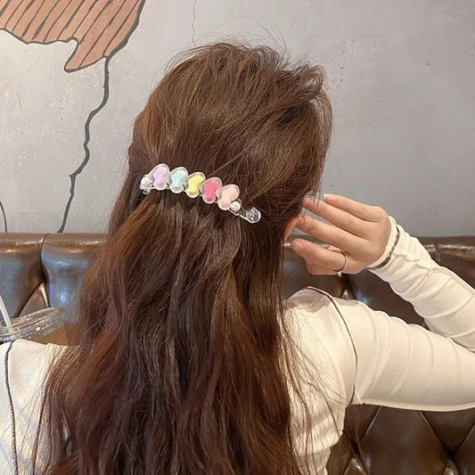 1 Pcs Women's Hair Banana Clip Heart Stars Dopamine Kawaii Sweet Cute Versatile Hair Grab High-quality Hair Accessories For Girl