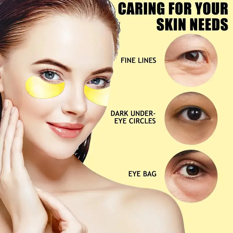 Golden Eye Mask Contains Collagen and Aloe Vera - Hypoallergenic Moisturizing Patch Suitable for All Skin Types, Increases Brightness and Elasticity, Reduces Dullness