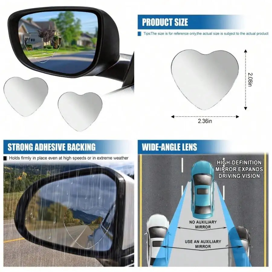 Heart Shaped Car Blind Spot Mirror Adjustable Frameless HD Convex Rearview Side Mirror Universal Removable Wide Angle Auxiliary