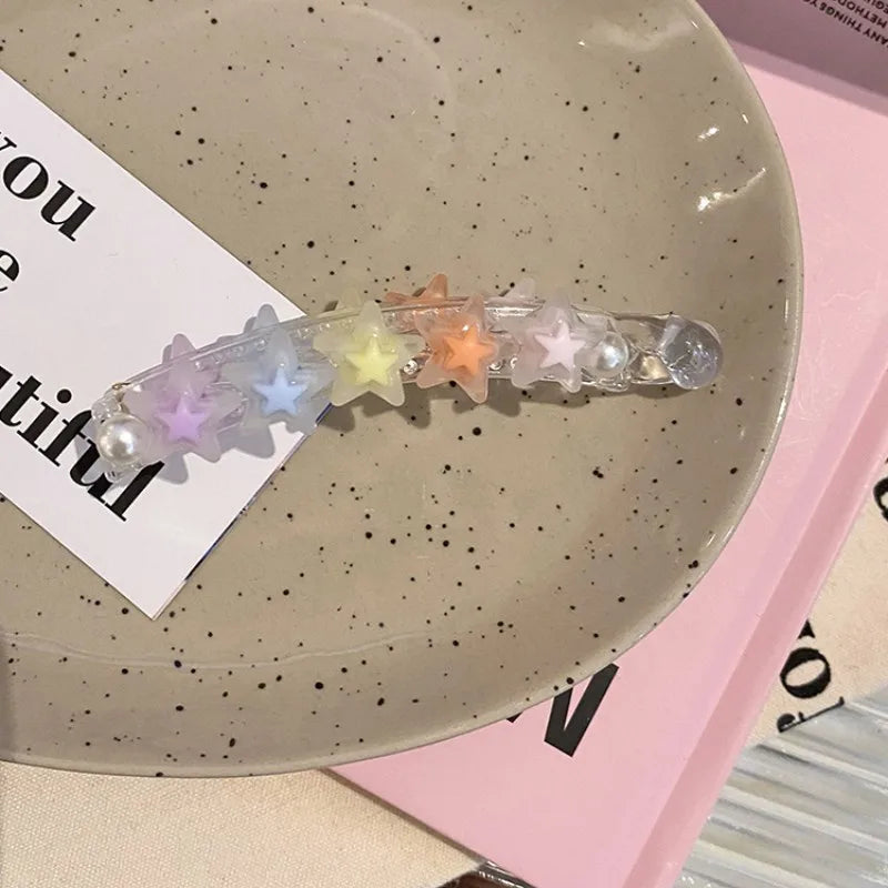 1 Pcs Women's Hair Banana Clip Heart Stars Dopamine Kawaii Sweet Cute Versatile Hair Grab High-quality Hair Accessories For Girl